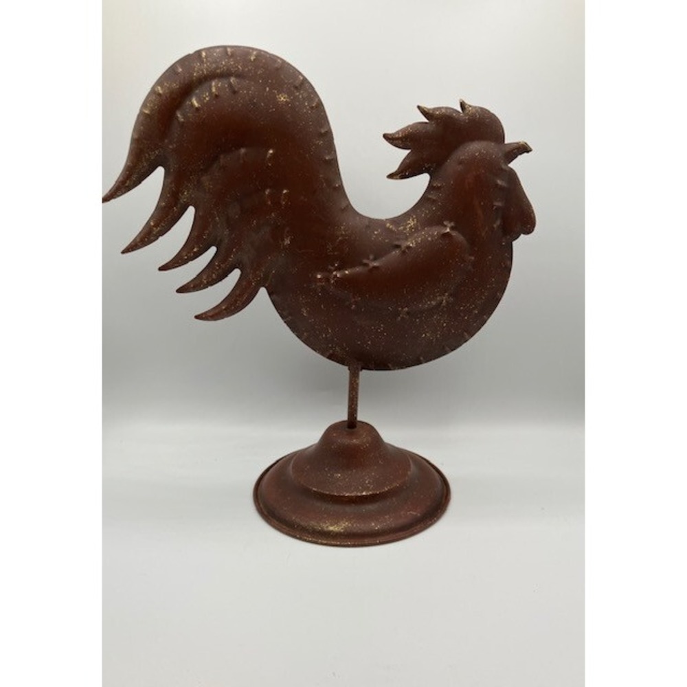 Rustic Brown Metal Rooster‎ Statue 13" Height